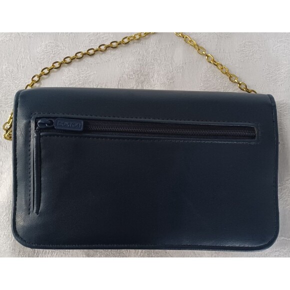 BUXTON SOFT LEATHER GOLD CHAIN STRAP BLUE CROSSBODY PURSE WALLET CLUTCH BAG - Picture 3 of 13